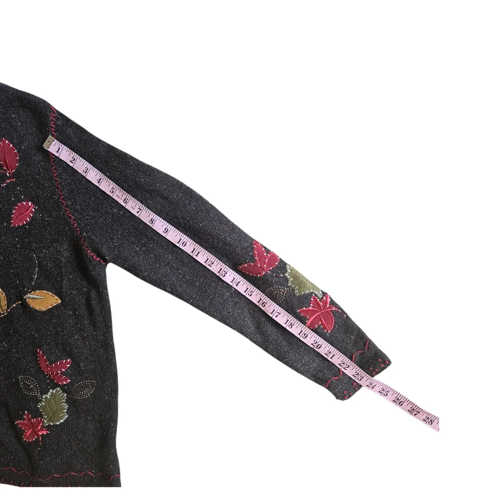 Holiday Lodge by Northcrest Women's Embroidered Cardigan 1X Leaves Fall - Picture 7 of 12